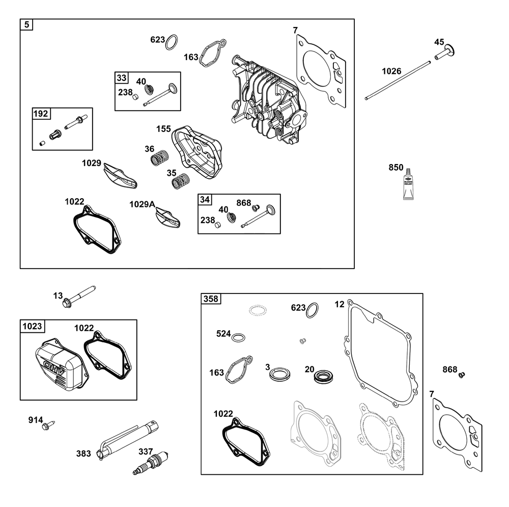 Cylinder Head Group Diagram and Parts List for 08P602-0028-H5 020000 - 09Z999 Briggs and Stratton Engine